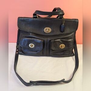 Vintage Coach Hampton Legacy Turn Lock Briefcase Shoulder Bag Leather Black